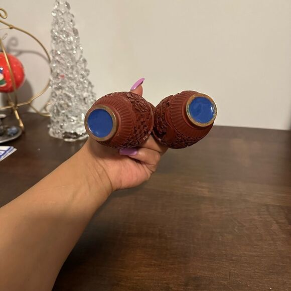 Chinese Cinnabar Pair Of Flower Landscape Vase - Picture 5 of 7